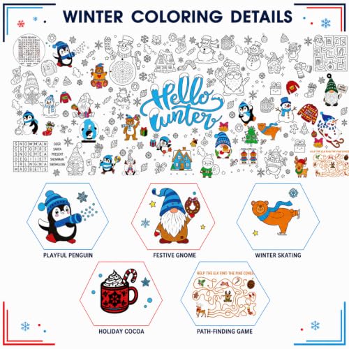 Hello Winter Giant Coloring Poster & Tablecloth - Festive Holiday Activity