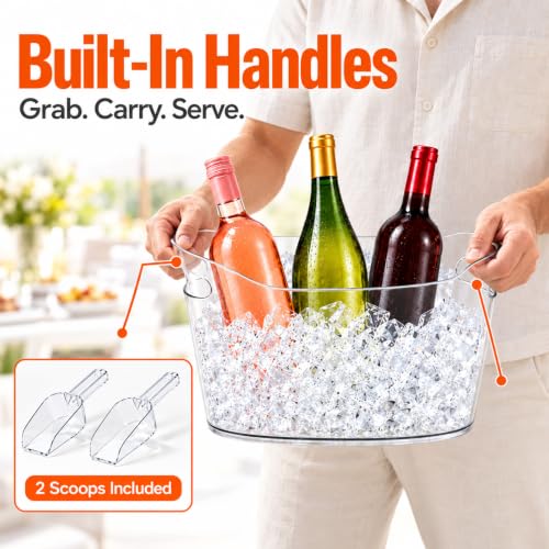 2 Pack Clear Plastic Ice Buckets with Scoops for Parties and Events