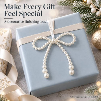 6 Pack White Pearl Bow Christmas Tree Ornaments - 4.7 Inch Holiday Decor