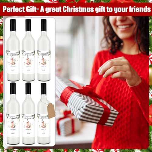 6 Pack Christmas Glass Coquito Bottles 25 oz with Airtight Caps & Stickers