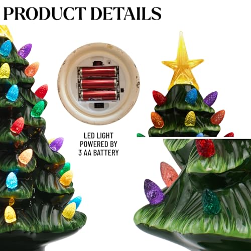 Green Ceramic Christmas Tree with Lights for Tabletop Holiday Decor - 6 Inches