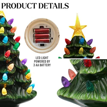 Green Ceramic Christmas Tree with Lights for Tabletop Holiday Decor - 6 Inches