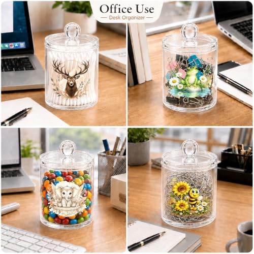 Deer Cotton Swab Holder with Lid - Clear Acrylic Woodland Bathroom Jar