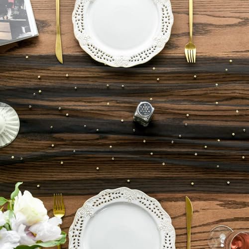 3-Pack 28x120 Inch Pearl Black Gauze Table Runners - Elegant Home Decor