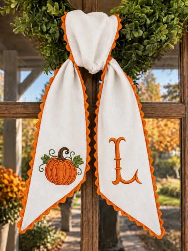 Fall Pumpkin Wreath Sash - Halloween & Autumn Door Decor, 54 Inch, Style 03