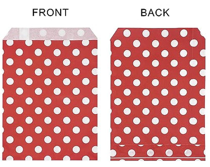 Christmas Treat Bags 100 Pack - Red and Green Polka Dot & Striped Paper Gift Bags