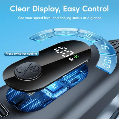 Portable Neck Fan Black with Cooling Plates, 6000mAh Rechargeable, 1-100 Speed