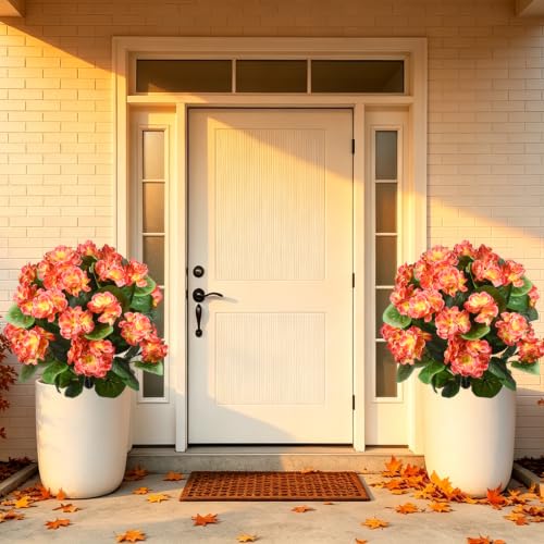 Artificial Geranium Flowers with Ground Stakes - UV Resistant Outdoor & Indoor Decor - 2 Pack