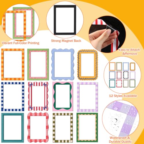 Magnetic Photo Frames for Refrigerator and Lockers - Retro Style, 2 Sizes, 24 Pack