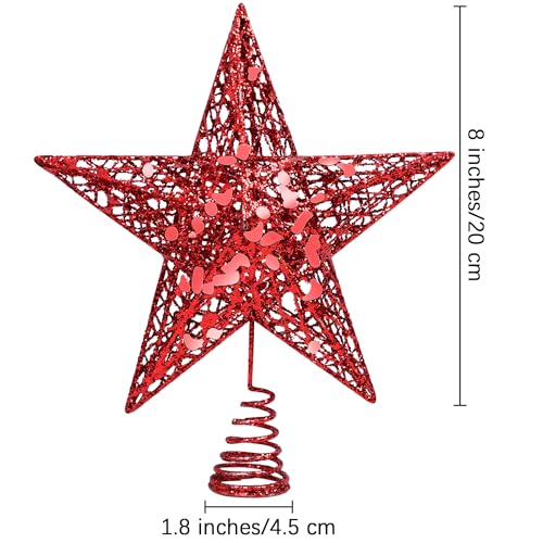 URATOT 8-Inch Red Glitter Christmas Tree Topper Metal Star Treetop Holiday Decoration
