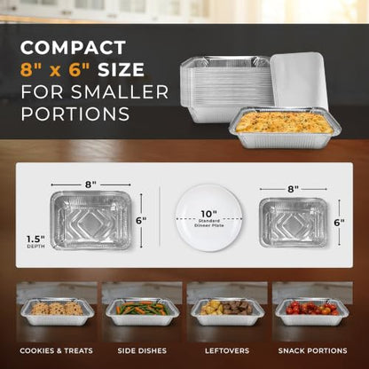 Aluminum Foil Food Containers with Lids 8x6 Inch Pack of 30 - Oven Safe Meal Prep