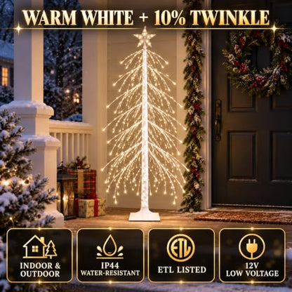 5FT Lighted Christmas Birch Tree - White Weeping Spruce with 560 LED Warm White Lights