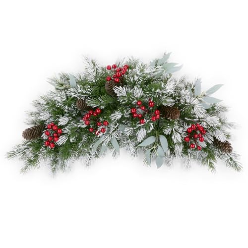 Christmas Swag 26 Inch Artificial Mailbox Front Door Decor Pine Cones Berries with Sparkling Pine