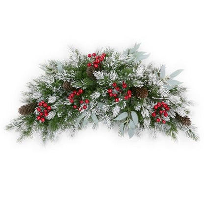 Christmas Swag 26 Inch Artificial Mailbox Front Door Decor Pine Cones Berries with Sparkling Pine