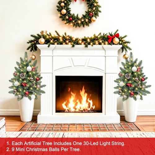 Conical 24-Inch Outdoor Christmas Topiary Trees Set with Lights - 4 Pack