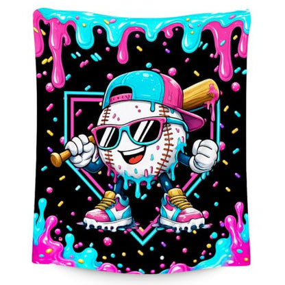 Purple Baseball Drip Blanket for Boys - Flannel Throw for Kids 40x50 inches