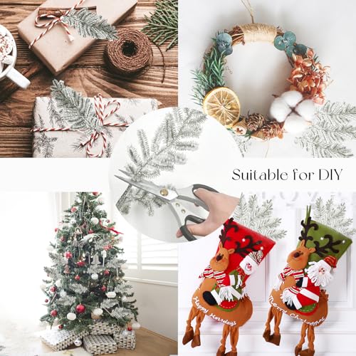 Large Frosted Christmas Pine Stems - Artificial Snowy Greenery for Holiday Decor, 33 Inches