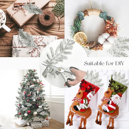 Large Frosted Christmas Pine Stems - Artificial Snowy Greenery for Holiday Decor, 33 Inches