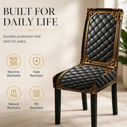 6pcs Washable Baroque Chair Cover for Dining Chairs - Elegant Gold Pattern, Stretch Fit, Waterproof