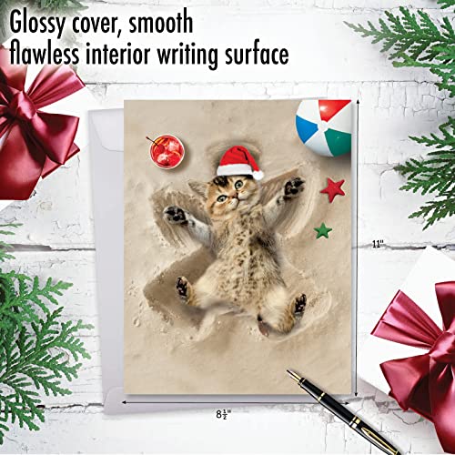 Holiday Sand Angels Cat Christmas Greeting Card - Merry Christmas