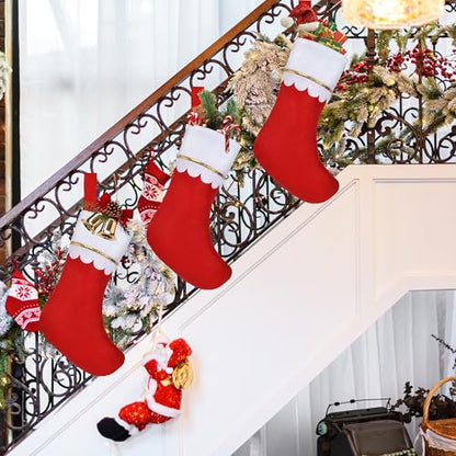 Christmas Stockings Bulk 20 Pack - Red with White Cuff & Gold Trim - Holiday Decorations