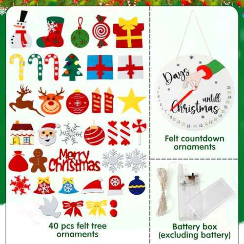 Advent Calendar 2025, Felt Christmas Tree for Kids Advent Calendar Countdown with 40 pcs DIY Xmas Tree Detachable Ornaments and String for Xmas Decorations Gift for Toddlers