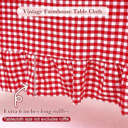 Eternal Beauty Red & White Gingham Ruffled Tablecloth 60x84 Inches - Christmas & Fall Decor