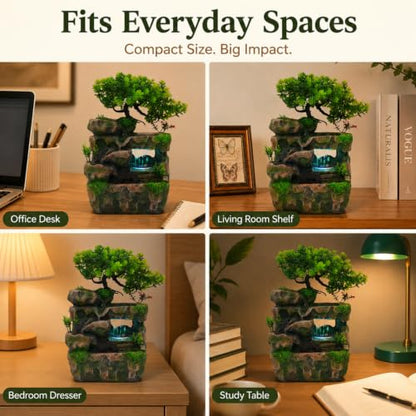 Tabletop Water Fountain with LED Lights Indoor Rockery Decor