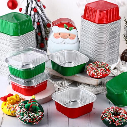 150 Pcs 10 oz Christmas Red & Green Mini Cake Pans with Lids Set