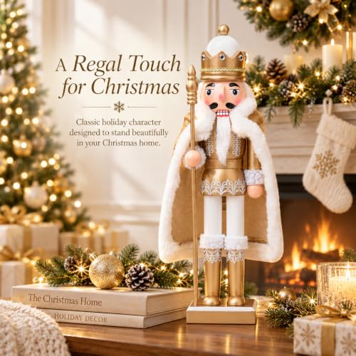 15 Inch Wooden Nutcracker King Christmas Decoration - Gold Variation