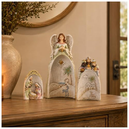Religious Nativity Scene Statue with Angel, Wise Men & Holy Family