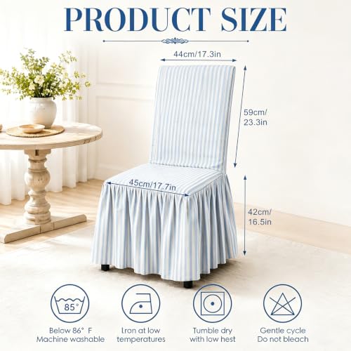 Set of 4 Blue Stripe Ruffled Dining Chair Covers - Cottage Style