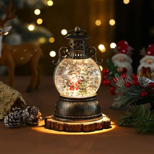 Christmas Snow Globe Lantern with Music & LED Lights - Santa Scene, USB & Battery Powered