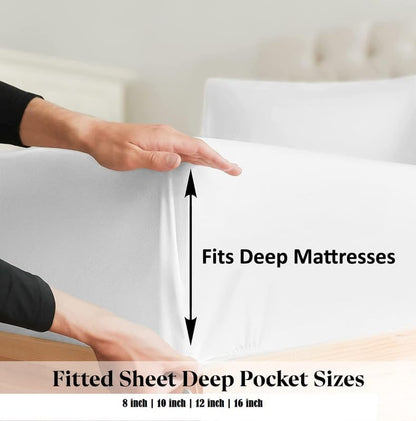 Shreem Linen Full Size Fitted Sheet 16 Inch Deep Microfiber Wrinkle-Resistant White