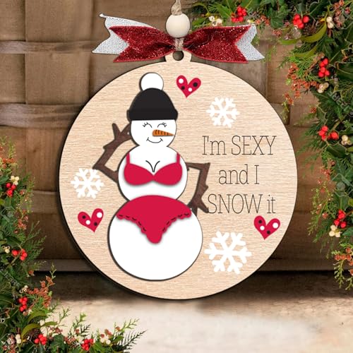 Funny Holiday Ornament 2026 - Wooden Christmas Tree Decoration for Adults - Naughty Ugly Xmas Hanging - L22 Edition