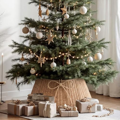 28 Inch Christmas Tree Collar Wicker Tree Skirt Stand Base - Rustic Woven Decor