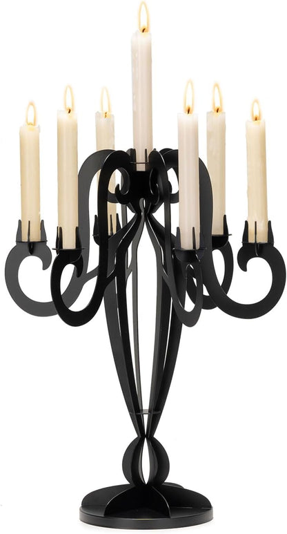 AIM & GGKK Black Metal Candelabra | Elegant 7-Arm Taper Candle Holder for Home Decor & Centerpieces