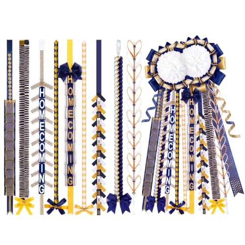 9 Pcs Blue White Gold Homecoming Mum Braid Set for School Spirit Decor