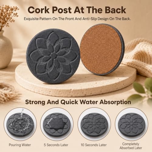 8 Pcs Diatomaceous Earth Coasters Set with Cork Bottom & Storage Holder