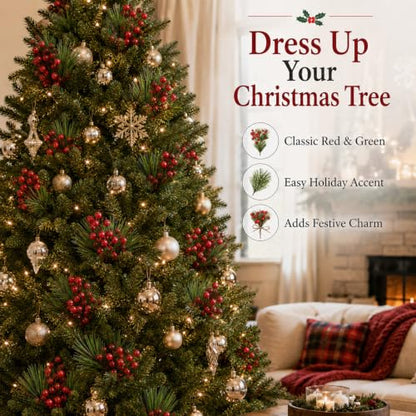 Holly Berry Stems - 96 Artificial Christmas Greenery Picks for Crafts