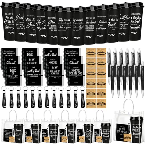 Christian Gifts Bulk Set with Bible Verses - Inspirational Religious Gifts for Men, Includes Cups Notebooks & Keychains - Variation: Bible Verses