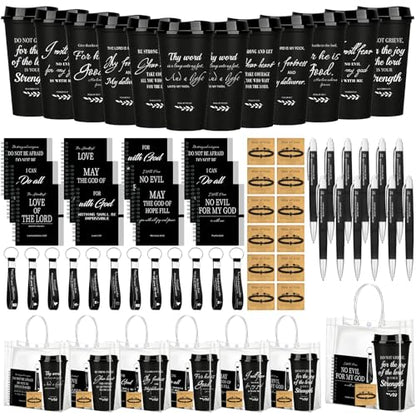 Christian Gifts Bulk Set with Bible Verses - Inspirational Religious Gifts for Men, Includes Cups Notebooks & Keychains - Variation: Bible Verses
