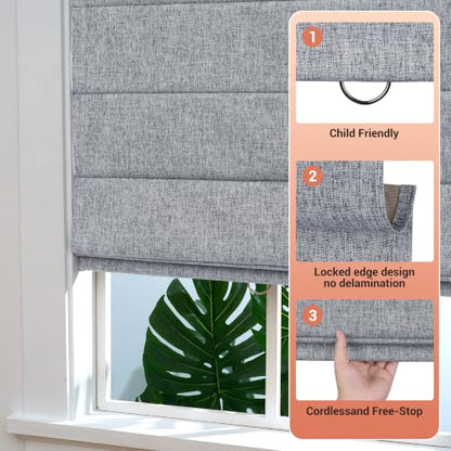 Blackout Linen Roman Shade 42x48 Inches Light Grey Cordless Window Blind