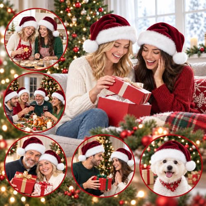 Unisex Velvet Christmas Santa Hat - Extra Thick Red Holiday Hat