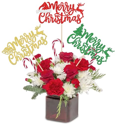 Christmas Centerpiece Sticks Set - Glitter Deer & Tree Designs, 12 Pcs with Variation Design 1