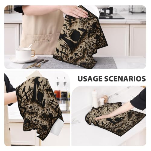 Halloween Kitchen Towels 2 Pack with Hanging Loop - Decorative & Absorbent