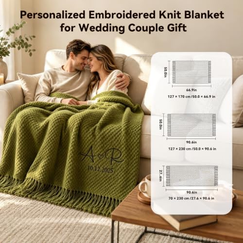 Personalized Couples Blanket with Embroidered Names & Date - Wedding Gift, Cozy Throw for Bed & Sofa