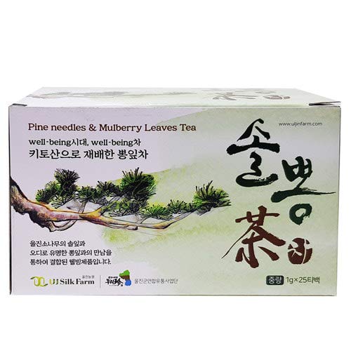 [Uljin Farm] Pine Needles & Mulberry Leaves Tea 0.04oz/1g × 25 Tea Bags (Pack of 1) Eco Wellness K-Food, Korean Herb Leaves