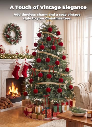 Christmas Velvet Ornament Set - Burgundy with 15 Tree Balls & 36 Bows