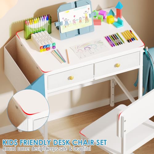 Height Adjustable Kids Desk and Chair Set for 3-12 Years - Study Table with Storage